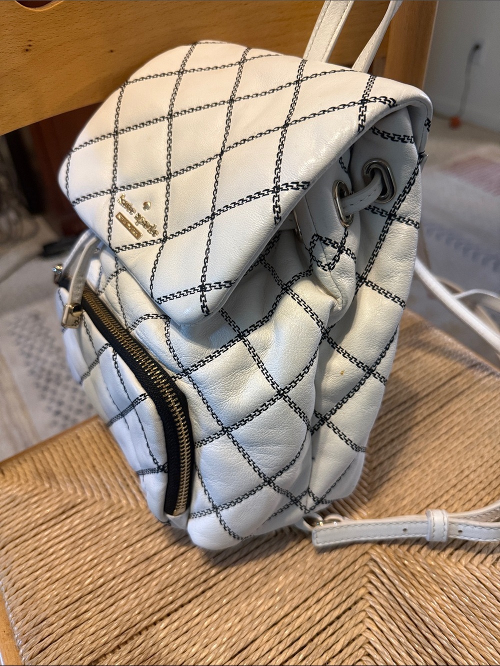 Kate Spade Natalia - Quilted Mini Backpack black & white with gold tone accents - Picture 2 of 8